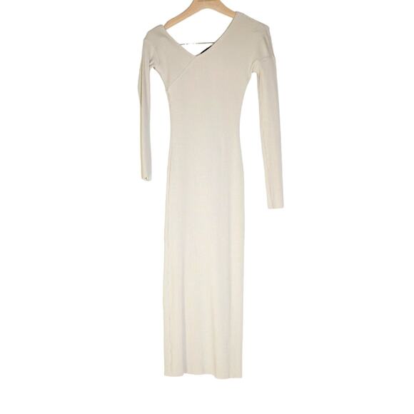 The Range - Long Sleeve Off The Shoulder Alloy Rib Midi Dress in Natural / XS - Picture 1 of 7